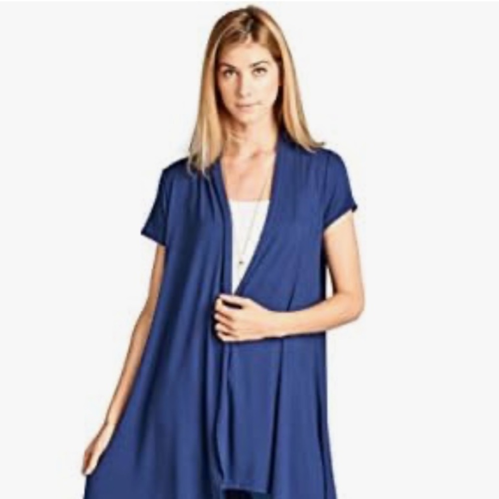 Short Sleeve Super Soft Lightweight Open-Front Duster Cardigan